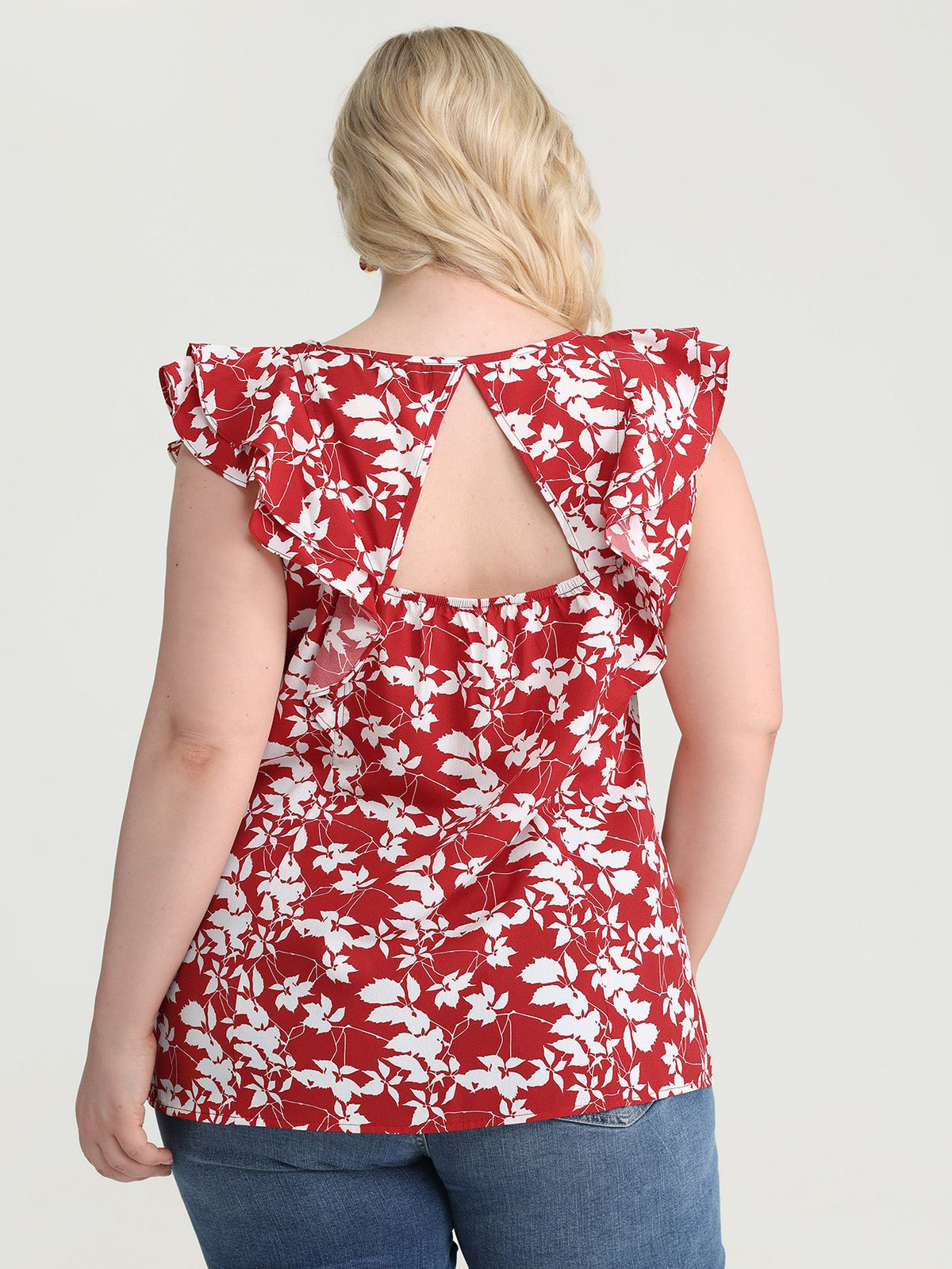 Floral Print Ruffled Cap Sleeve Blouse