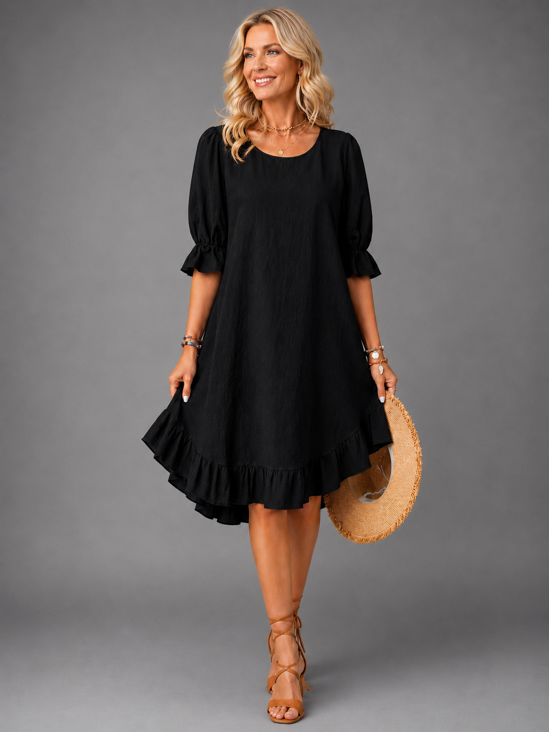 Zenia™ Elegant Ruffle Hem Midi Dress