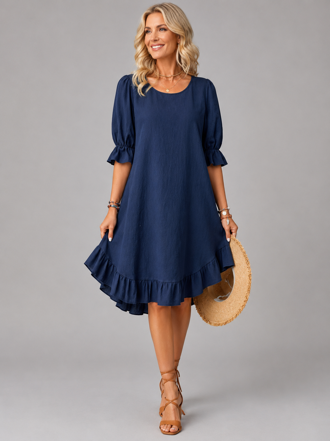 Zenia™ Elegant Ruffle Hem Midi Dress